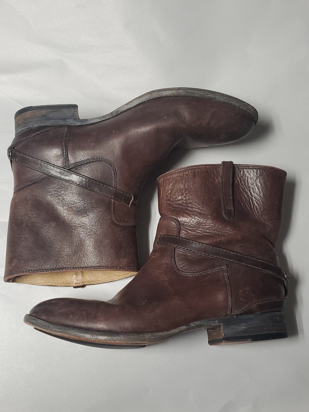 Frye Womens Lindsay Plate Short Brown Leather Pull-On Western Boots Size 9.5